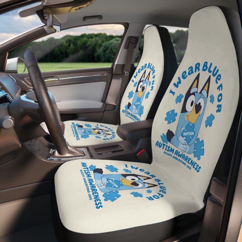 I Wear Blue For Autism Bluey Car Seat Cover