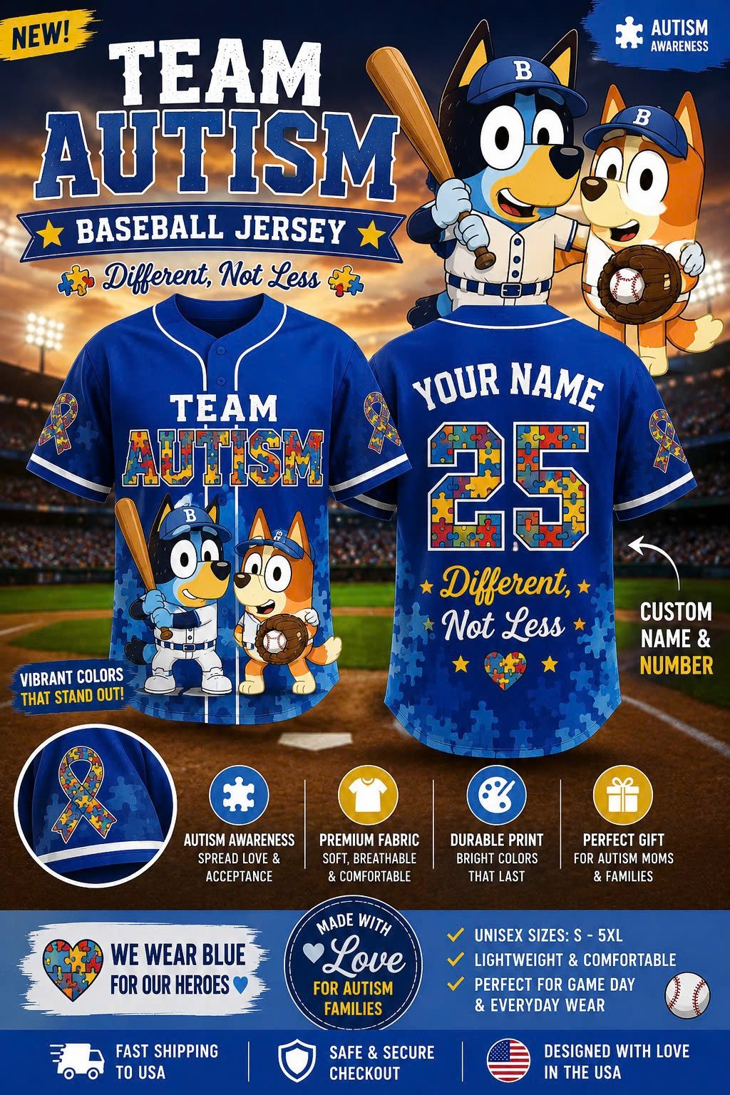 Bluey And Bingo Custom Baseball Jersey