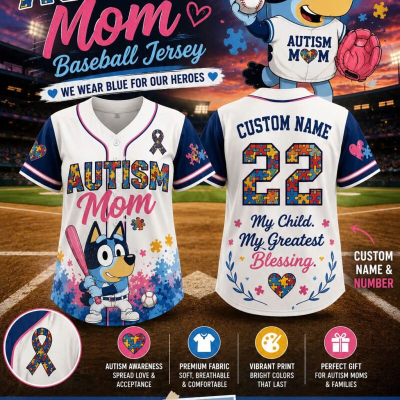 Bluey Autism Mom Custom Baseball Jersey