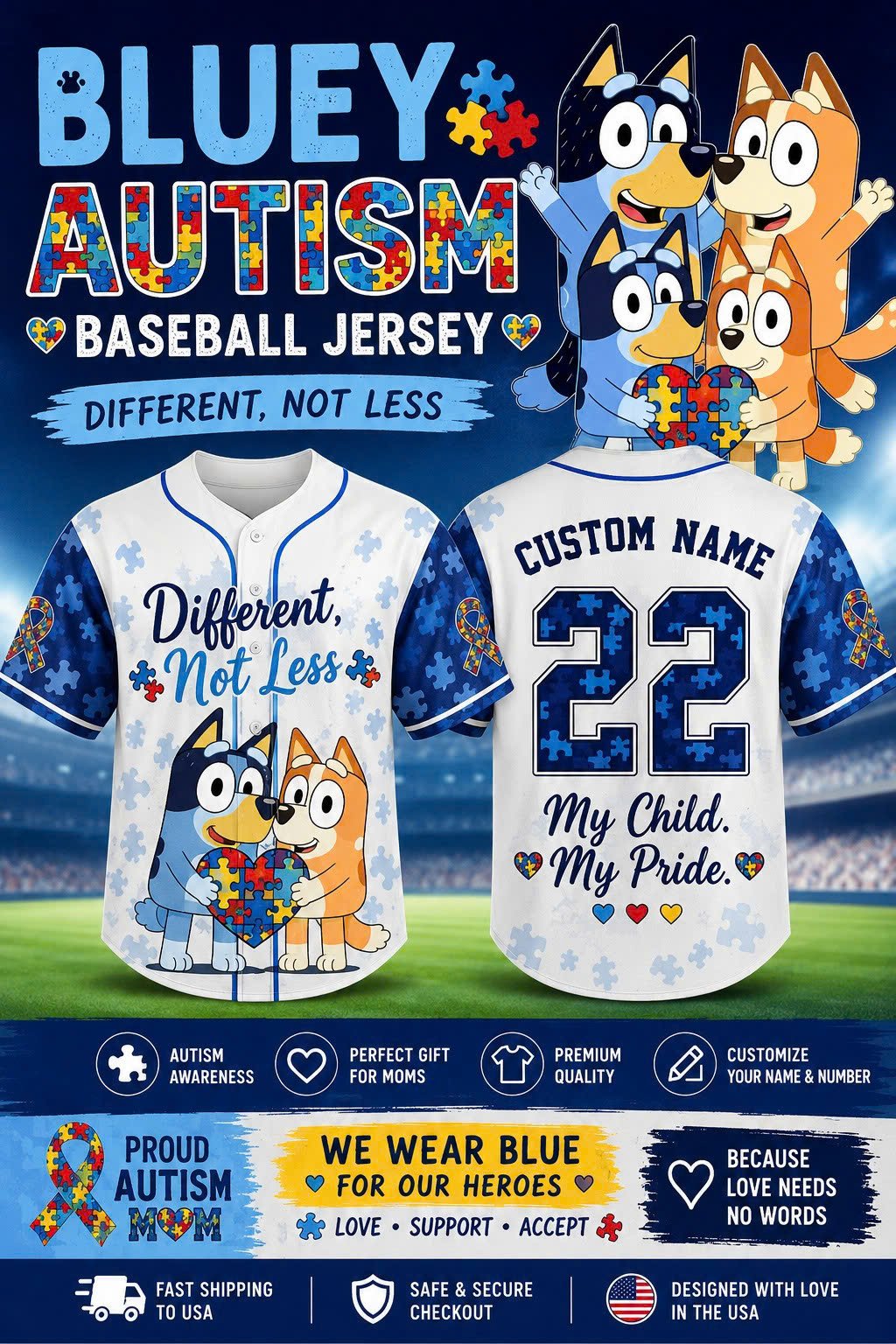 Bluey And Bingo Custom Baseball Jersey