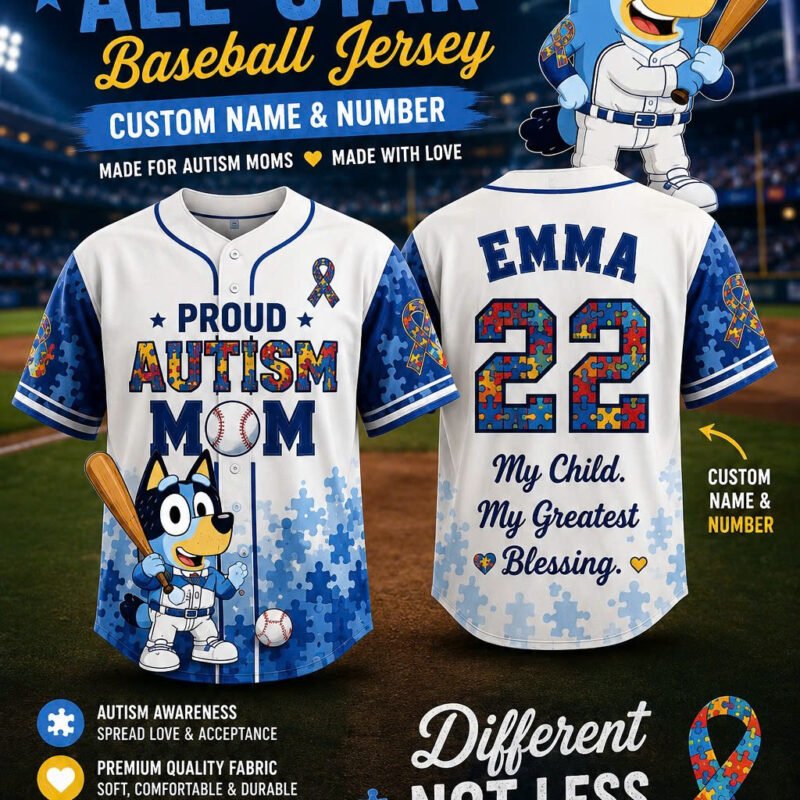 Bluey Autism Mom Custom Baseball Jersey