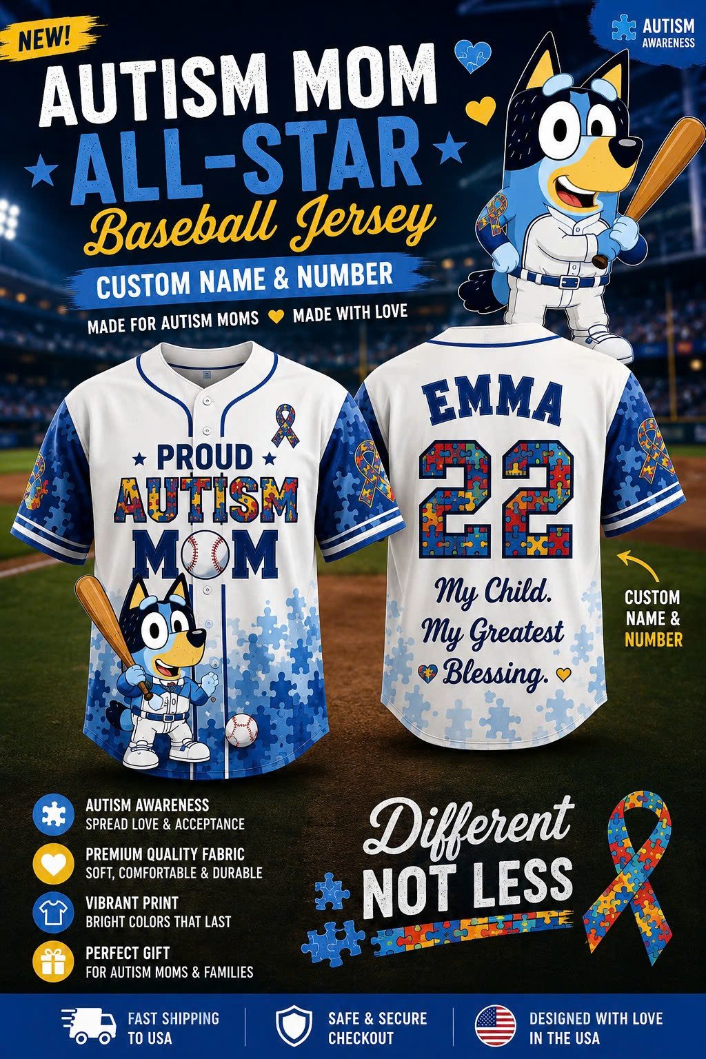 Bluey Autism Mom Custom Baseball Jersey