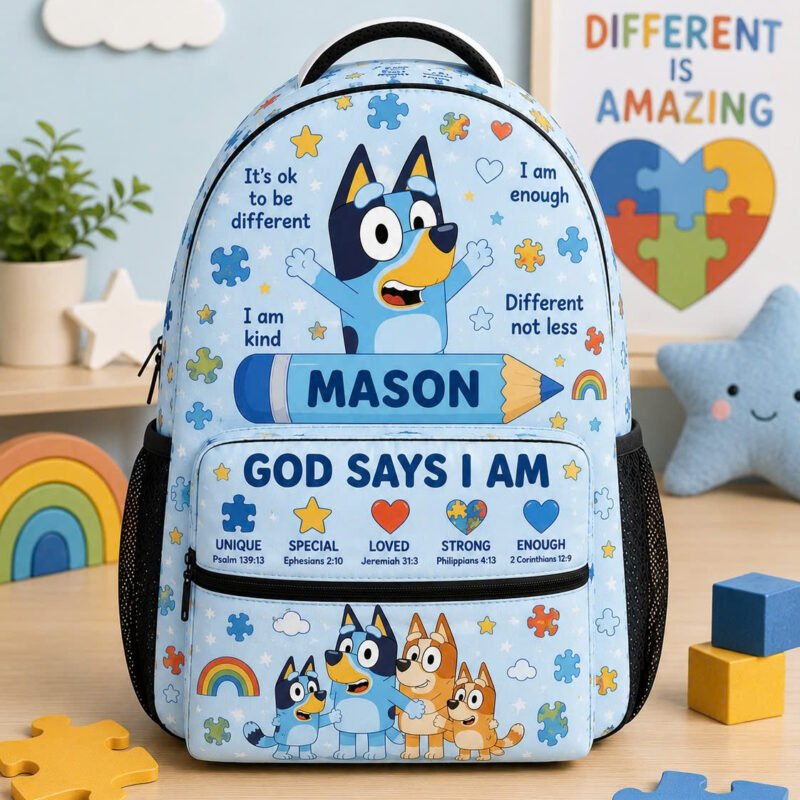 Personalized Name Autism Bluey Kids Backpack