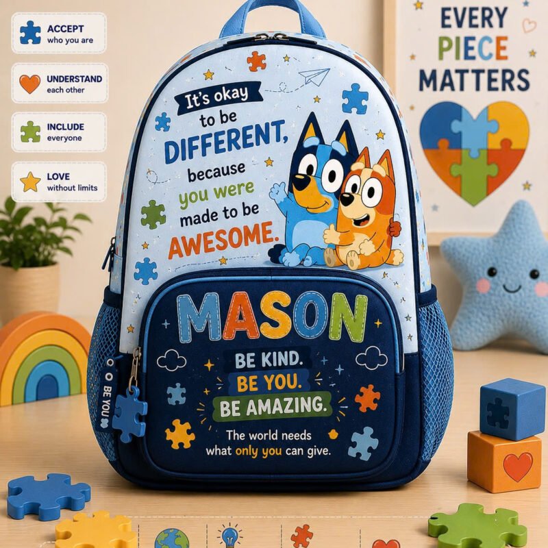 Personalized Name Autism Bluey Kids Backpack