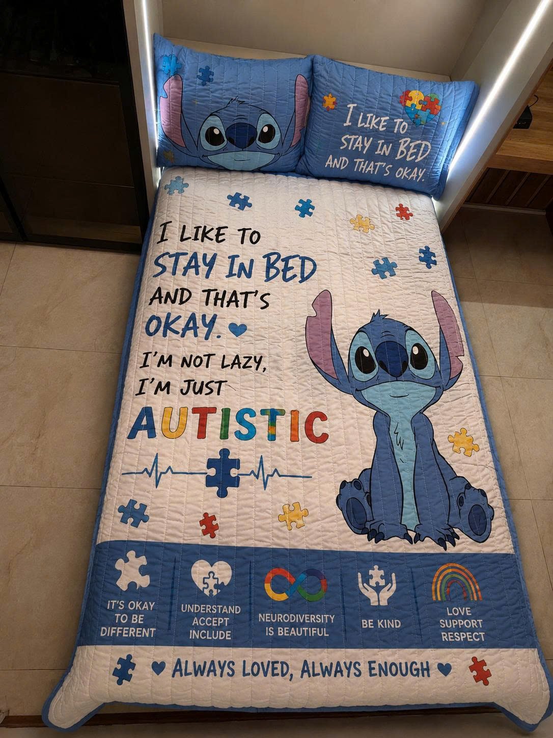 Stitch Autism Quilt Bedding Set