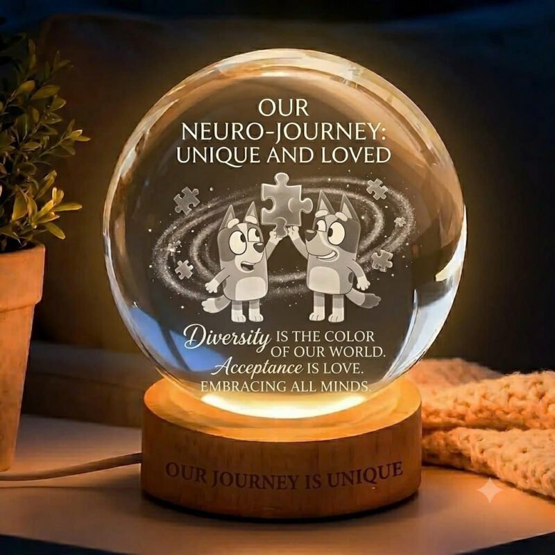 3D Autism Bluey Crystal Ball Lamp With Wooden Base