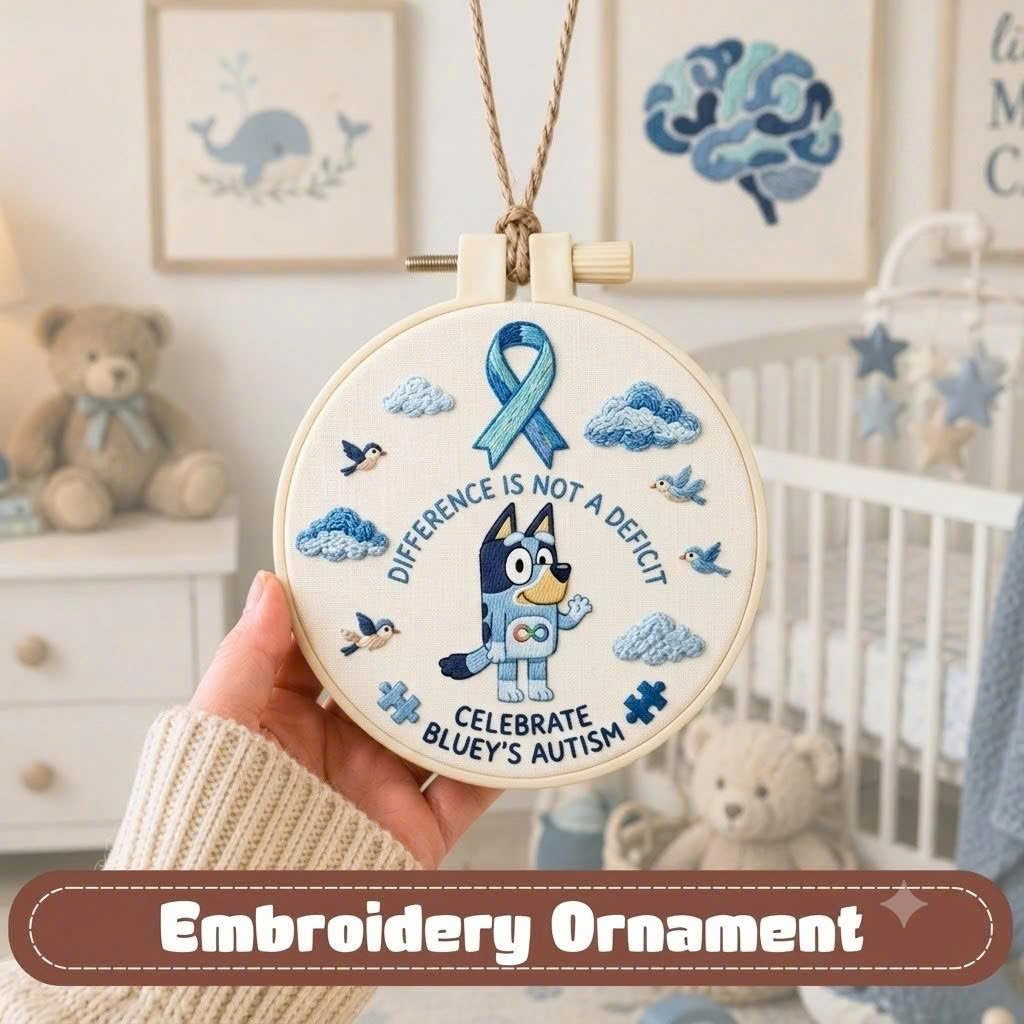 Autism Bluey Embroidered Ornament