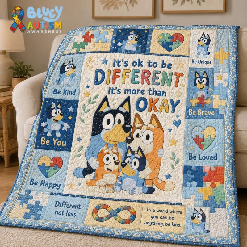 AUTISM BLUEY QUILTED BLANKET